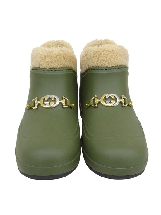 s-l400.jpg Gucci Interlocking Wool Lining Rubber Shearling Short Boots Khaki Green 38